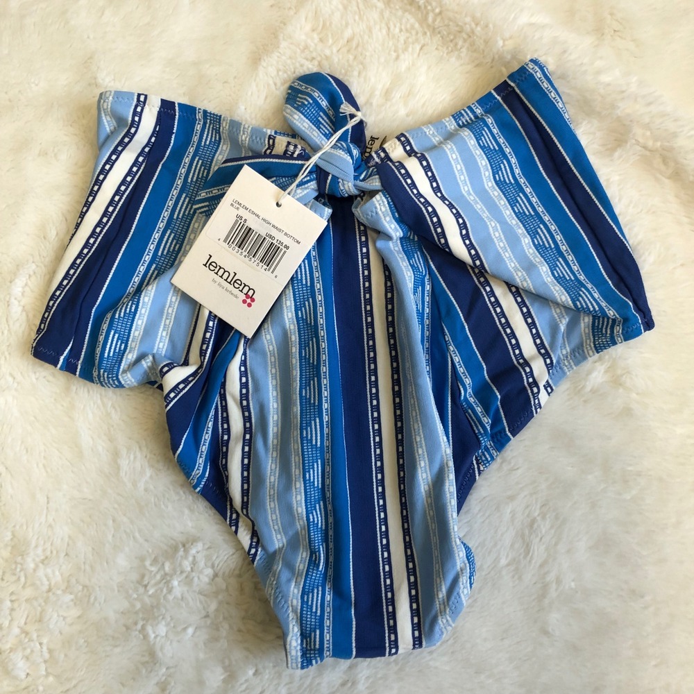 Lemlem Women's Eshael High Waist Swim Bottoms Blue‎ Stripe Size Small NWT